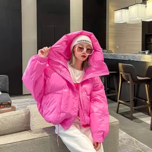 Street Jacket Short Candy Color All-match Bread Coat Women Shiny Warm Big Hooded Cotton Padded Parkas Fashion Winter Jacket Lady